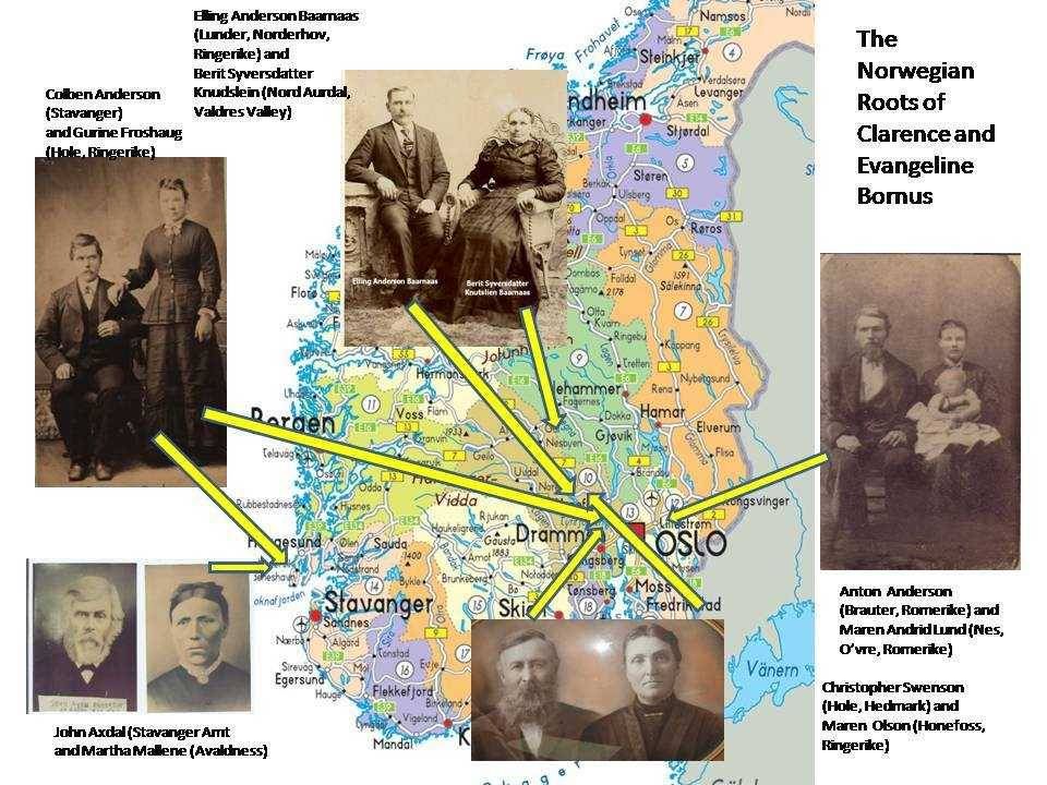 Map of Norway with photographs and text of family history