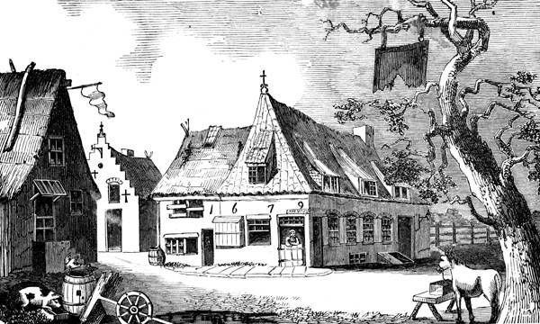 Drawing of old fashioned town square