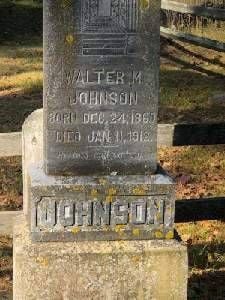 Headstone that reads Walter M Johnson