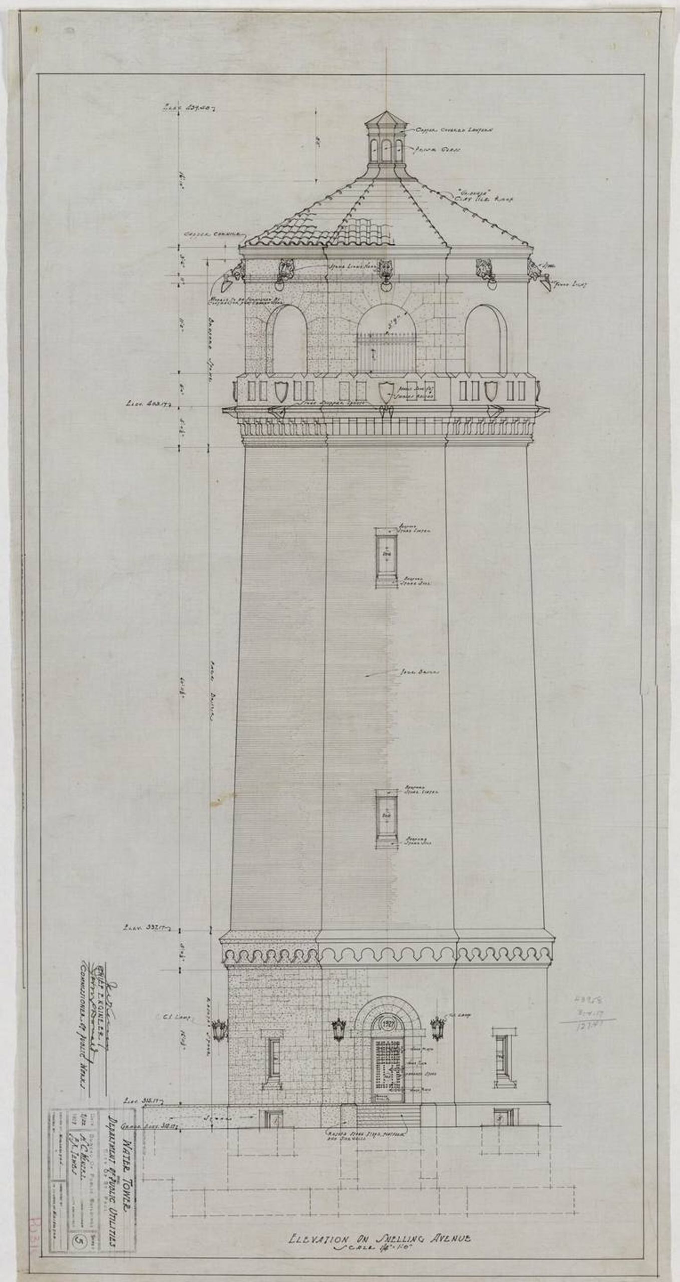 Architectural sketch by Clarence Wigington of Highland Park Water Tower