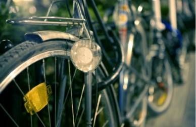 close up of light and reflectors on bicycle