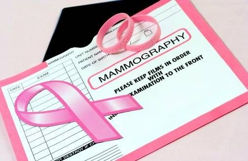 Breast Cancer Awareness ribbon on mammogram file