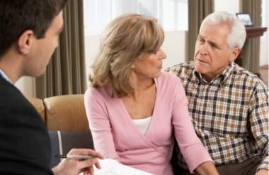 older couple talking to planner