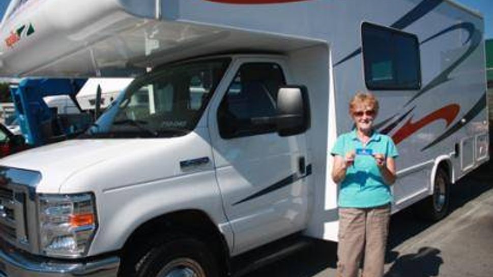 My mother with the keys to our CanaDream RV