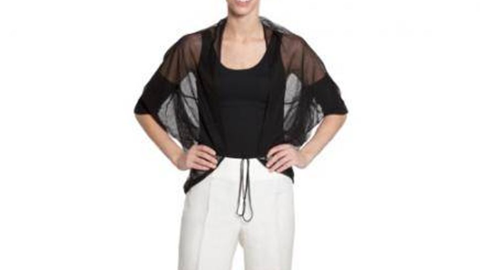 A sheer cardigan, like this one by D. Exterior, hides imperfections.