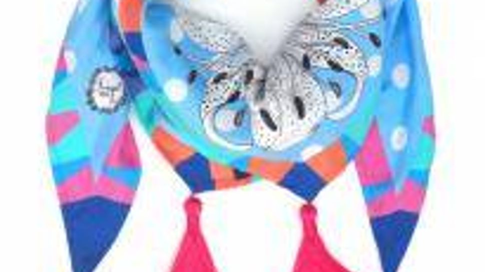 Forget Me Not tasseled silk scarf 