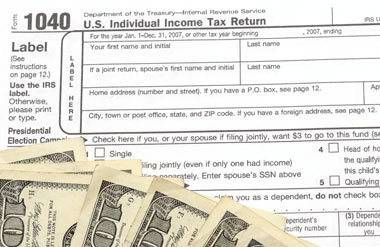 Tax form with cash