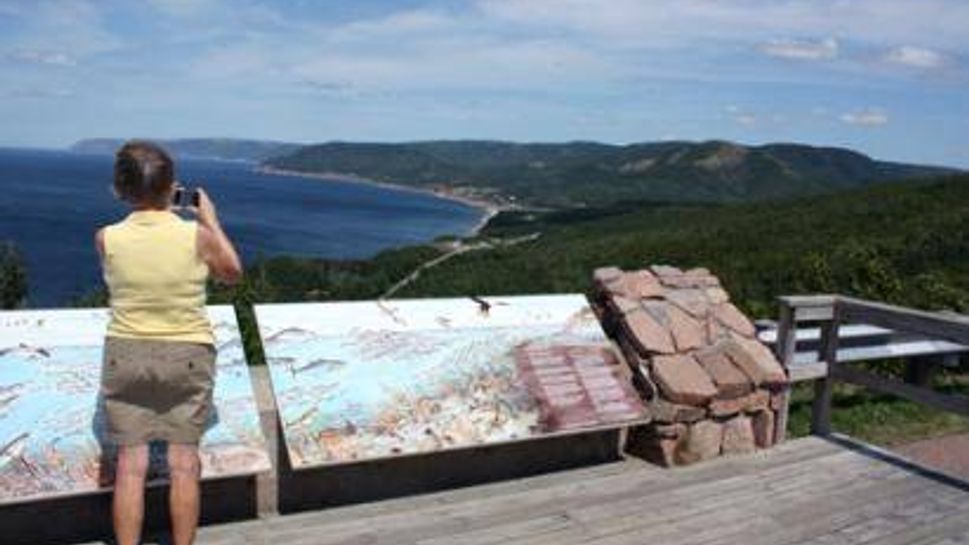 Mom at a Cabot Trail lookoff at Red River