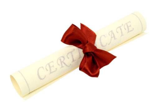 certificate rolled up and tied with ribbon