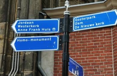 Homo-monument street sign in Amsterdam