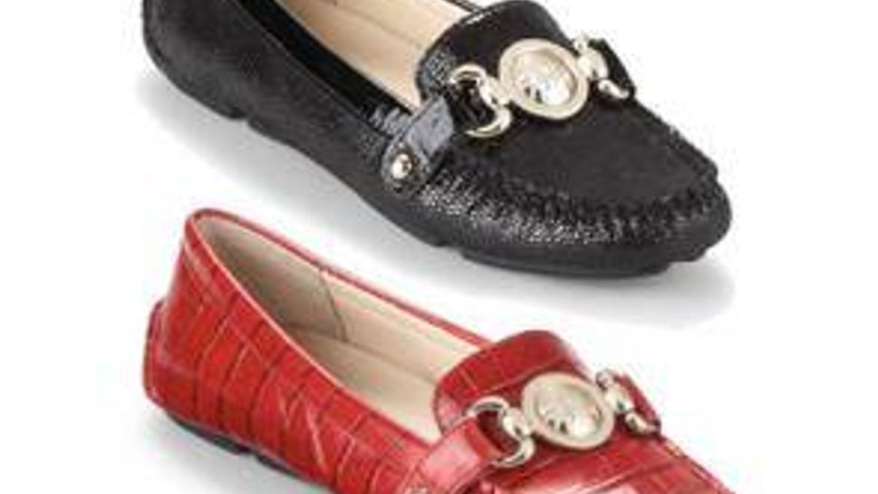 In red croc, zebra stripe or black reptile, the Yaile moccasin by Anne Klein