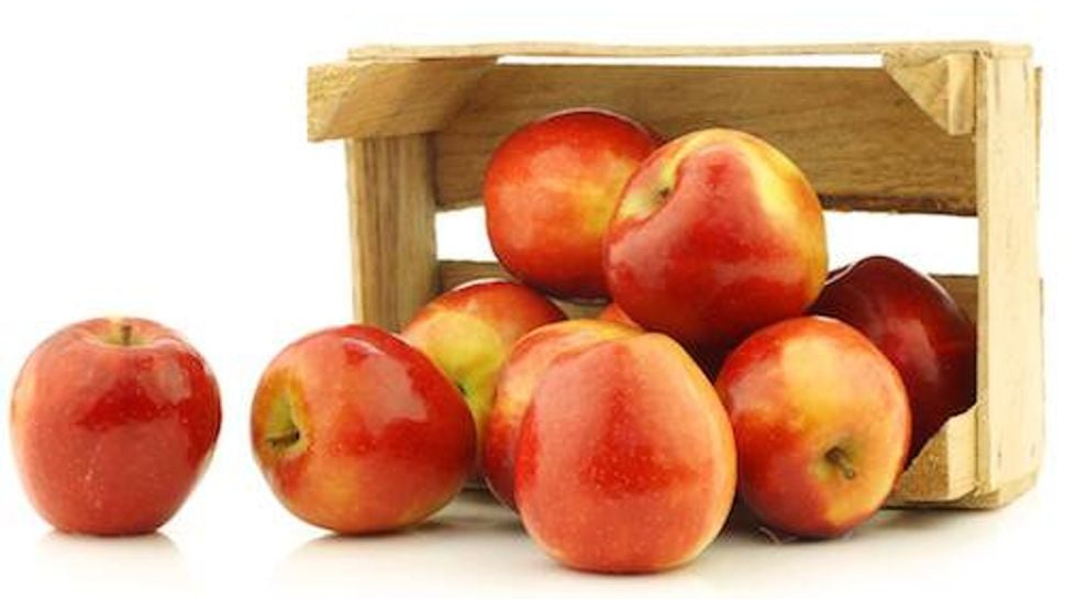 fresh Dutch "Jazz" apples in a wooden crate