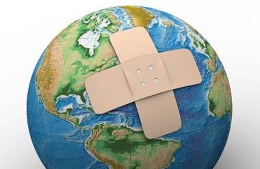 Globe with bandages