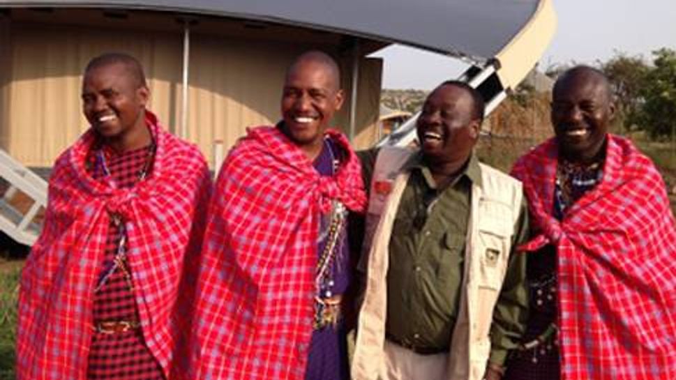 Tour Guide Philip Rono with Masai Mara tribesman local guides at Mahali Mzuri