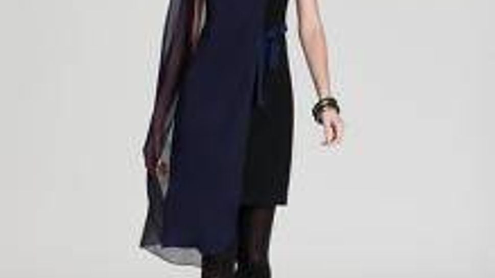 Black and Blue Dress: Elie Tahari Janelle Drape Dress, $398.