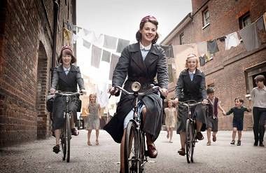 Bryony Hannah, Jessica Raine, Helen George in Call the Midwife on PBS