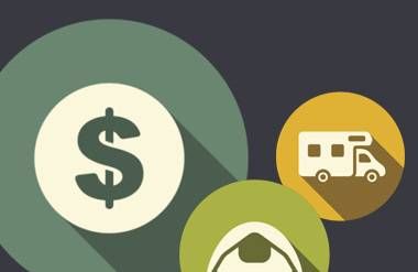 Illustrated money and camping icons