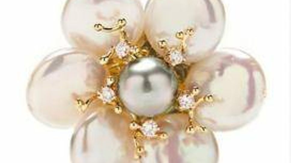 freshwater cultured coin pearls and diamonds shine in a crafted brooch