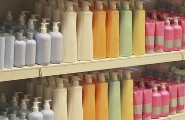 Plastic toiletries in a store