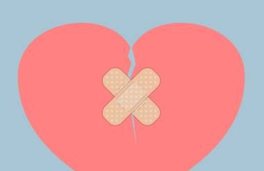 Illustration of broken heart fixed with a bandage