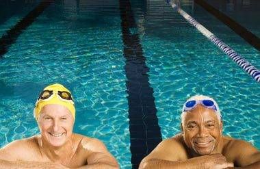 Two men in swimming pool