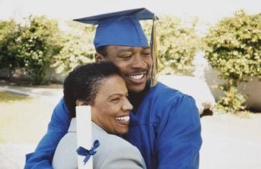 Mother and Son Hugging at Graduation