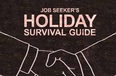 Two illustrated hands with jobseeker's holiday survival guide text