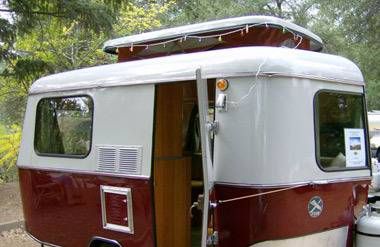 A vintage restored camping trailer