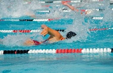 women swimming in a race