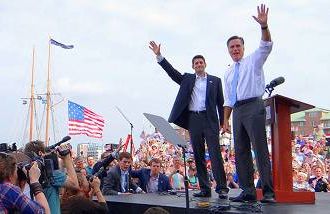 paul ryan and mitt romney at a rally