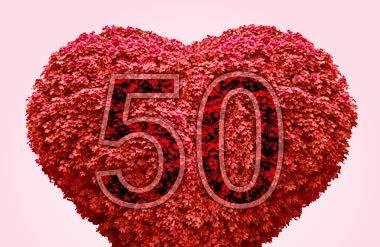 50 on a heart of flowers