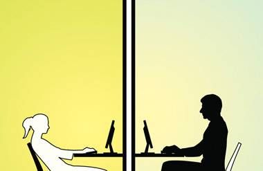 Illustration of man and woman talking over the internet