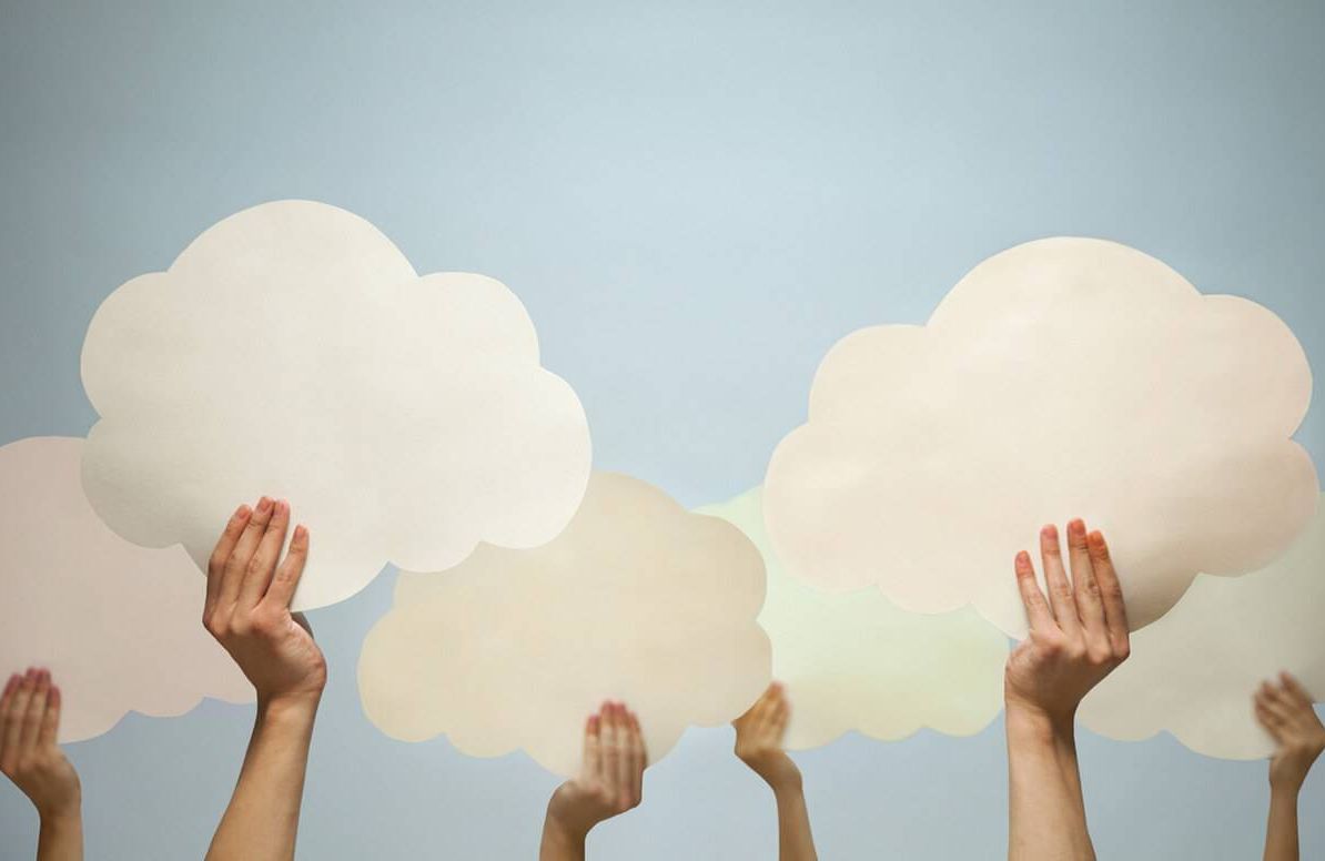 Illustration of people holding clouds