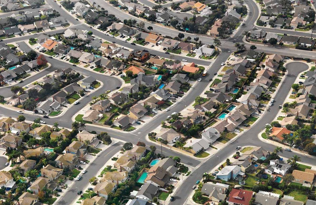 Aerial of suburban neighborhood