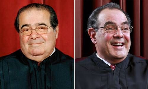 Antonin Scalia (left) and Edward Gero (right) as Supreme Court Justice Antonin Scalia