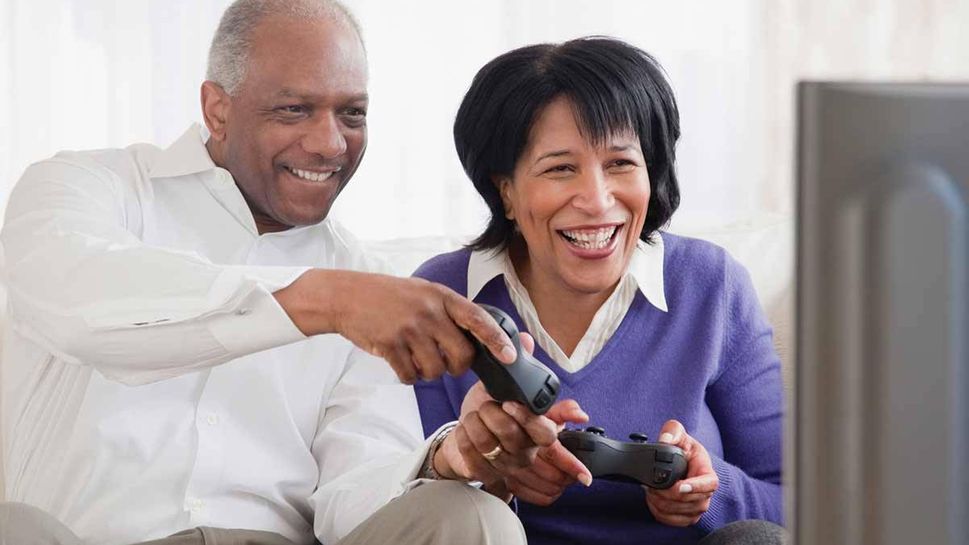 Couple playing video game