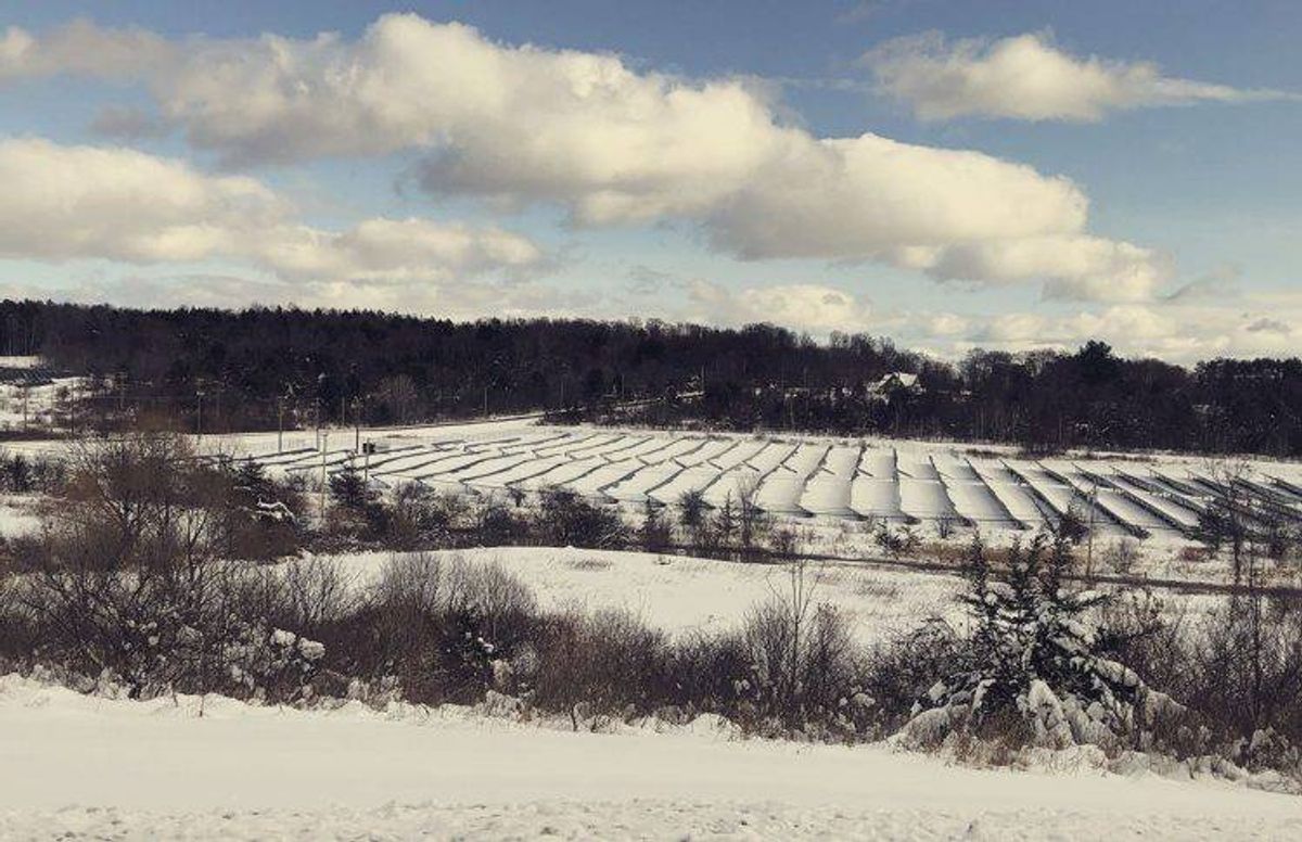 NexAmp’s Westerlo solar farm right after a snowfall.