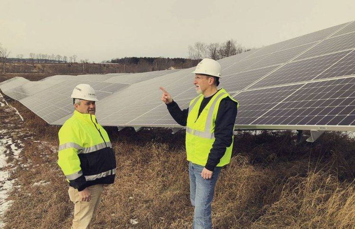 Two managers from Boston-based NexAmp discuss the company’s new 14-megawatt solar farm near Greeneville, N.Y.