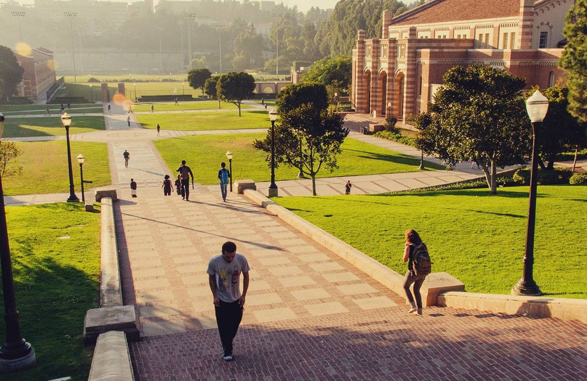 Students walking on the UCLA campus in Los Angeles, Calif.