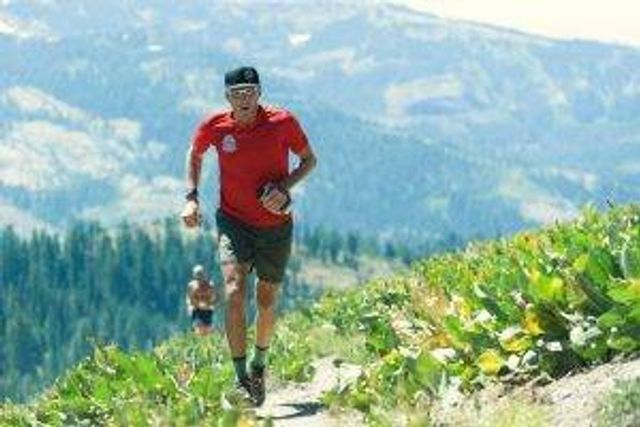 Chris Hauth goes for a run in the mountains above Lake Tahoe.