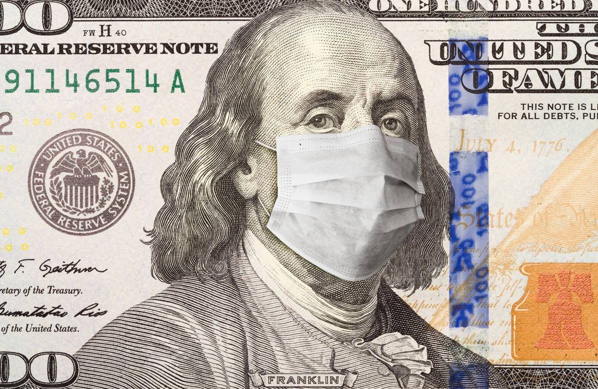 Ben Franklin on $100 bill wearing a mask