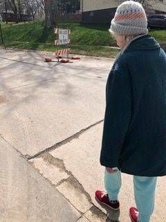 The author's mother, Fran, on a walk through her neighborhood