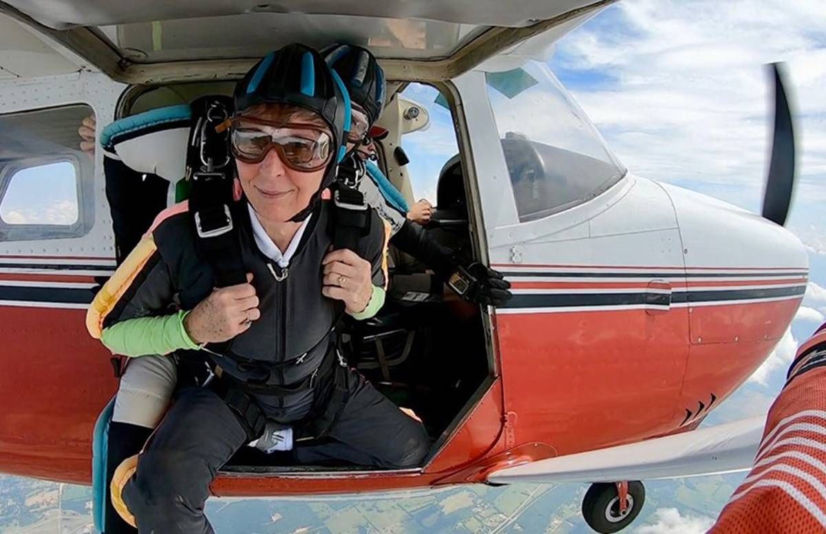 Carol Johansen, jumping from a plane