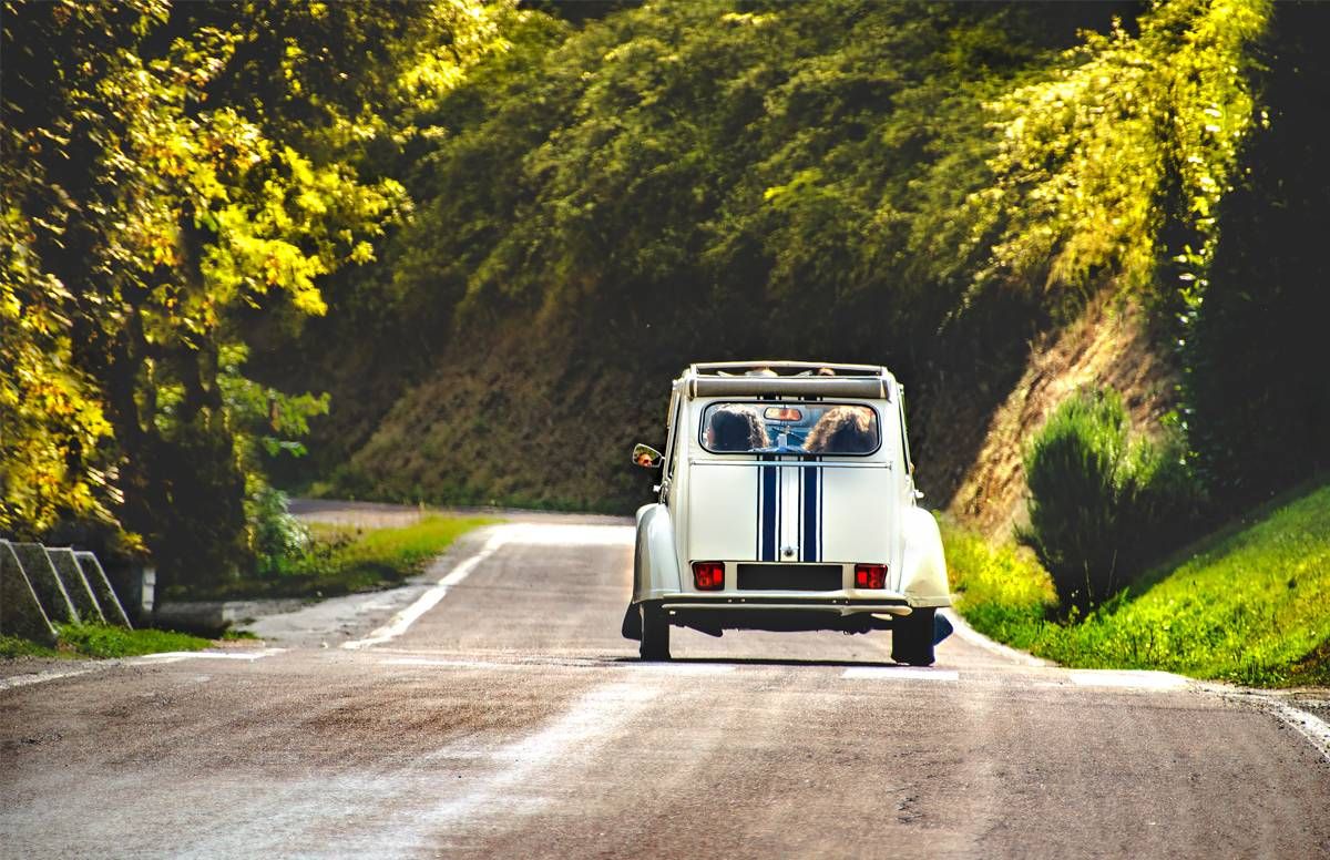 old fashioned car on country roads