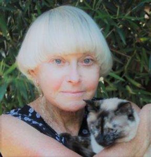 image of a women with gray hair holding a cat
