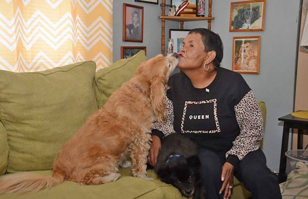 Felicia Elizondo and her dogs at home