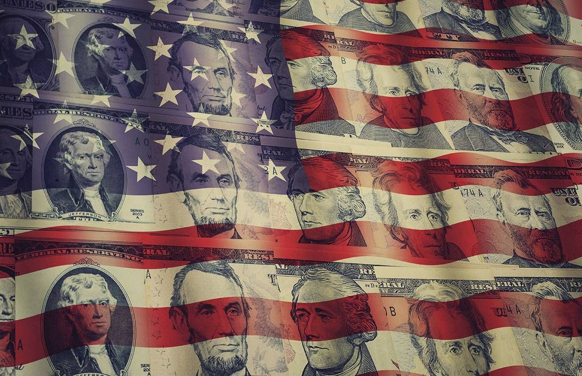 a collage of the american flag with presidents from dollar bills