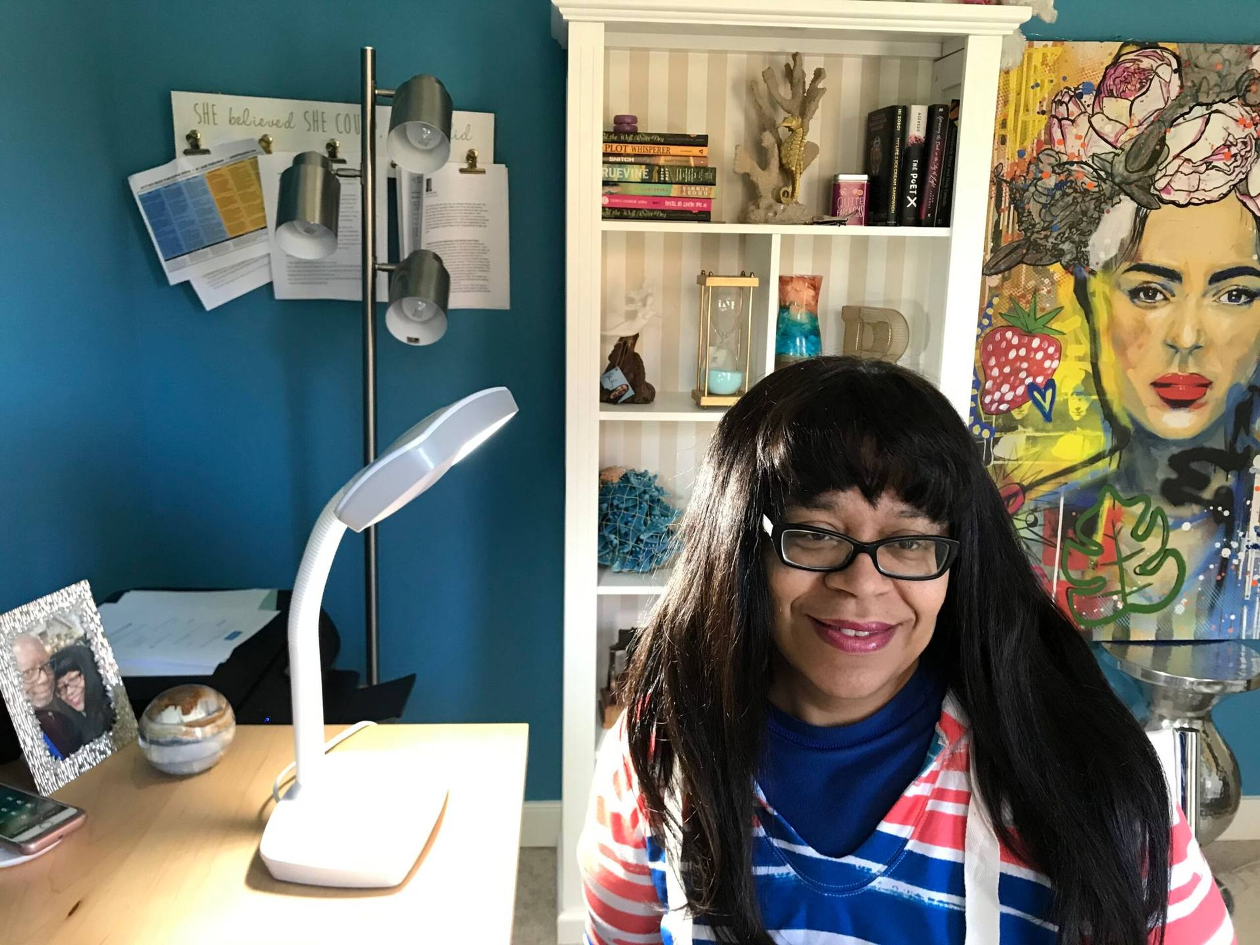 Robin Farmer at home in Mechanicsville, Va., with her “Happy Light” therapy lamp, Next Avenue, SAD, winter