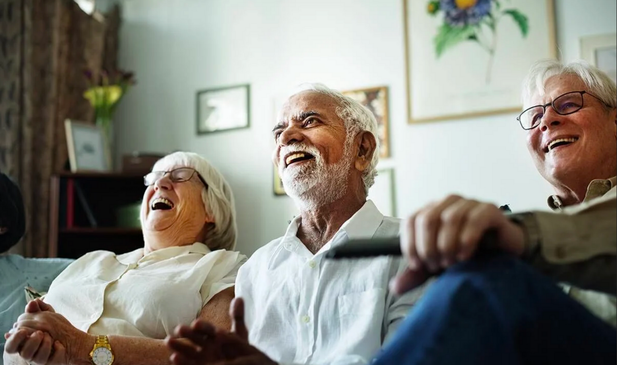 a group of older adults sitting together and laughing