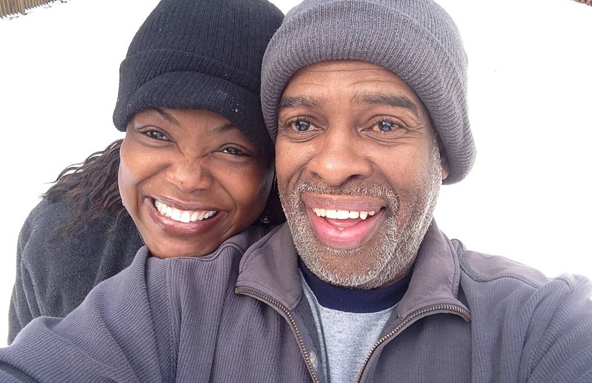 older couple selfie in the snow